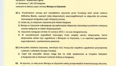 Aktualność: Umowa użyczenia zawarta w Kargowej w dniu 15 czerwca 2015 pomiędzy “Fundacją Elke i Stefan Petriuk im. Wilhelma Blanke” a Gminnym Centrum Kultury w Kargowej-668